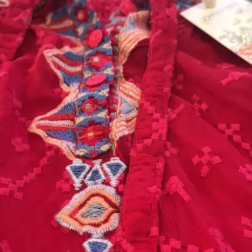 Johnny Was Gina tie neck heavily embroidered blouse NWT RARE