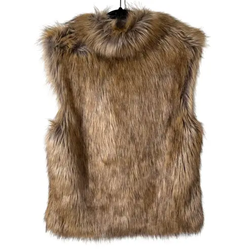 Faux Fur Vest SZ M/L Brown Tan Mob Wife Fury Fuzzy Pockets Size M