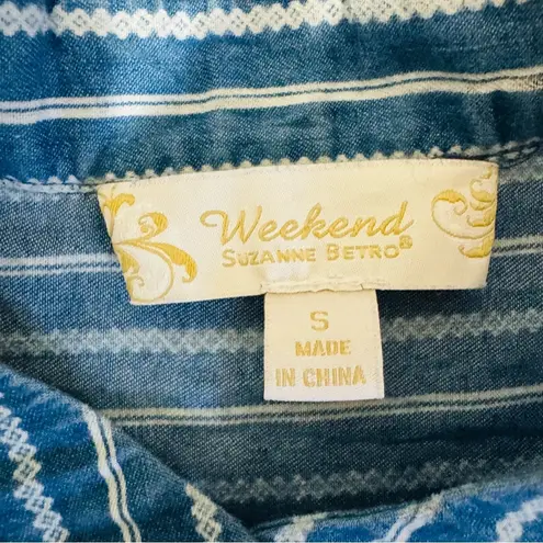 Weekend Suzanne Betro Blue Striped Women's Relaxed Tunic Loungewear Top Size S