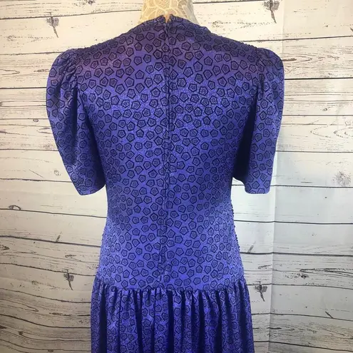 Vintage Plaza south drop waist puffy sleeves smocked purple blk dress size small