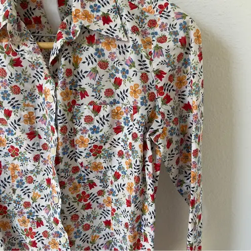 Cacharel Floral Multi Color Long Sleeve Button Down Shirt White