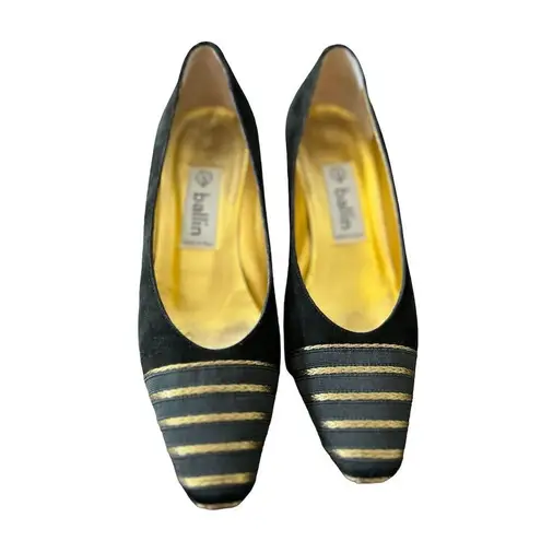 Ballin Women's Black & Gold Mid Heel Pumps Closed Toe Striped Slip On 36.5 Size 6