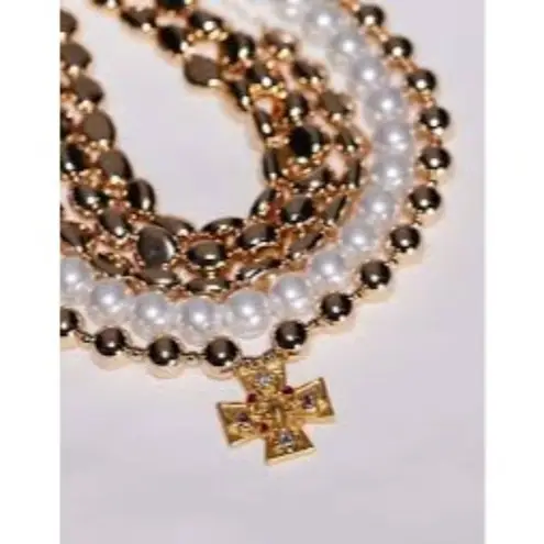 8 Other Reasons Layered Cross Necklace in Gold Womens Collar Beaded Beach