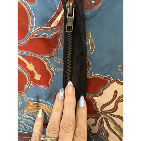 Vintage 100% Silk Blue Floral Bomber Jacket Women's Size XL Shoulder Pads