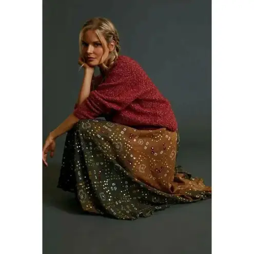 Anthropologie  Frances Shimmer Cropped Sweater‎ Red Motif Cabernet Size Small