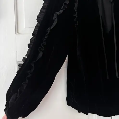 Ulla Johnson Lisbeth Velvet Blouse Noir Black Balloon Ruffle Sleeves Size 2 XS