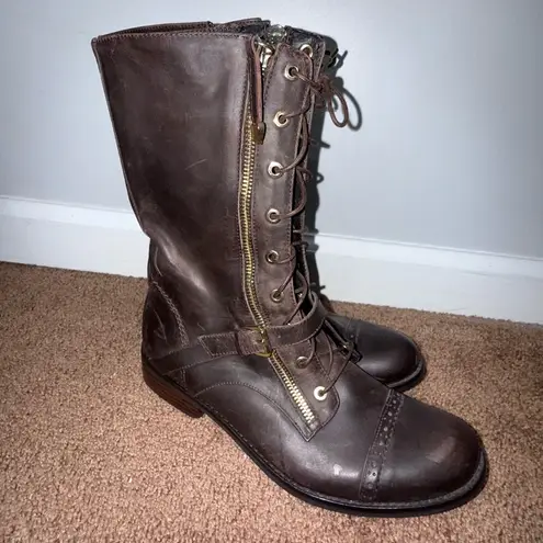 Moschino LOVE BROWN COMBAT BOOTS LACE UP EUC SIZE 40 US 9.5