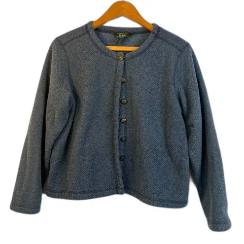 LL Bean Button Front Cropped Layering Knit Cardigan Casual Conservative Size SM Blue