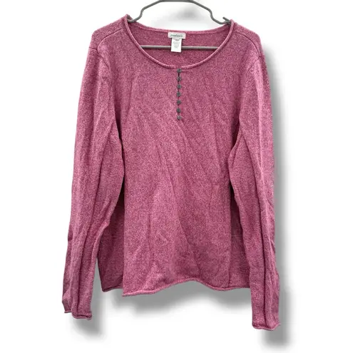 Sundance Homestead Henley Top Women’s Size XL Rose Pink Silk Cotton Long Sleeve