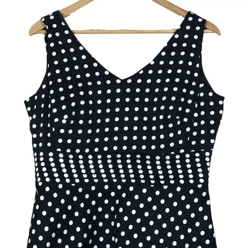 Amanda Smith Dress Womens 10 Black White Cotton Polka Dot Sleeveless Retro 50s