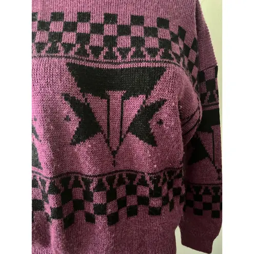 Esprit crew neck Purple & Black Aztec pullover wool blend Checkered Sweater S