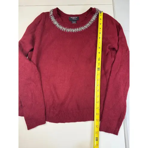 Hooked up Embellished Neck Long Sleeve Sweater Burgundy Red M Size M
