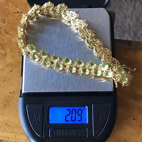 Natural Peridot Sterling Silver 18k Yellow Gold Vermeil Bracelet
