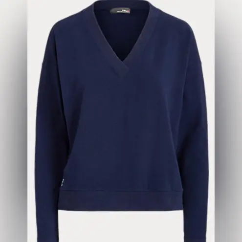 RLX RALPH LAUREN Womens Large Navy Blue V Neck Long Sleeve Golf Pullover Top