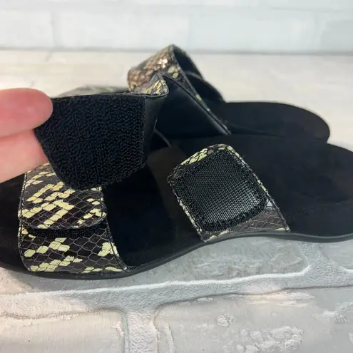 Vionic Sandals Women 8 Black Randi II Boa Snake Print Double Strap Slide Comfort