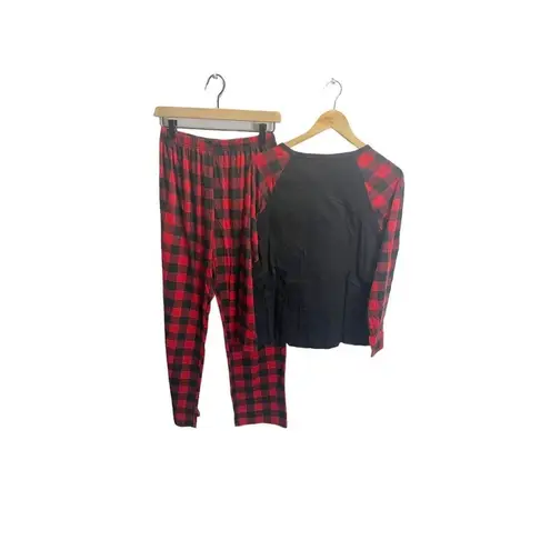 Soloyee Mama Bear Black Red Buffalo Plaid Pajama Set M Stretch Long Sleeve Size M