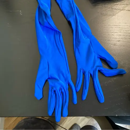 None Royal blue fancy dress w/ bow front w/ blue gloves, jewel, regency core