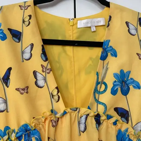 Borgo De Nor Iris Yellow Floral Print High Low Dress Butterfly Print Size 6
