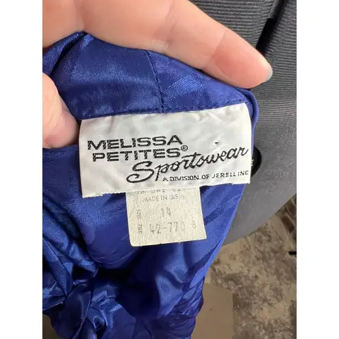 Blouse button up kitten bow satin geometric blue Size XL