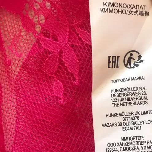 Hunkemoller Pink Peacock Lace Long Kimono Robe, NWT Size L