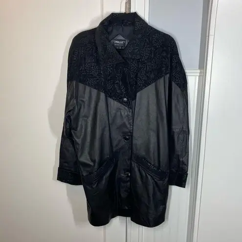 Vintage Pelle Genuine Leather Embossed Jacket oversized size large western vtg Black
