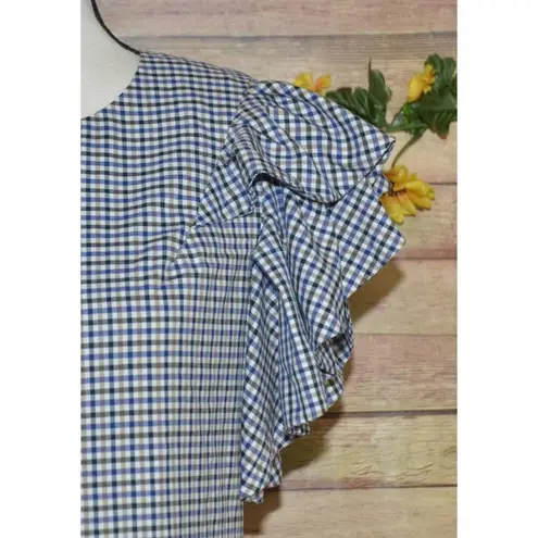 Banana Republic Ruffled Shoulder Sheath Dress Plaid Size 6 Career Academia