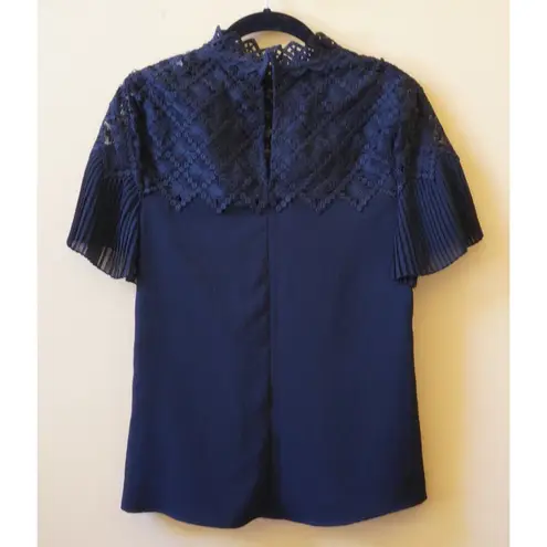 Sandro Lace Crochet Pleated Crepe Dress Shirt Top Black Size 1 Small