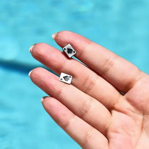 Playing Card Ace Stud Earrings Silver