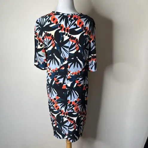 Whistles Navy and Orange Palm Patterned Dress Blue Size 8