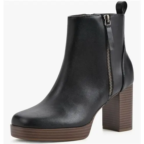 White Mountain Ankle Boots Size 9.5 Black Square Toe Block Heel Side Zip NEW