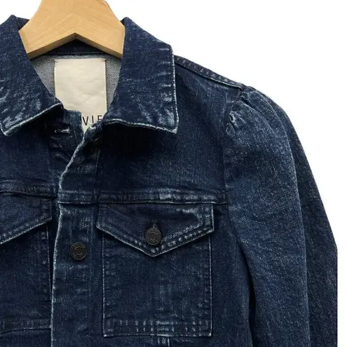 La Vie Rebecca Taylor Shirred Shouder Cropped Denim Jacket in Dark Blue size XS