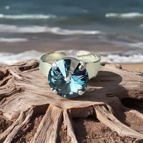 Handcrafted sparkly ring made with Swarovski crystal adjustable fit Blue
