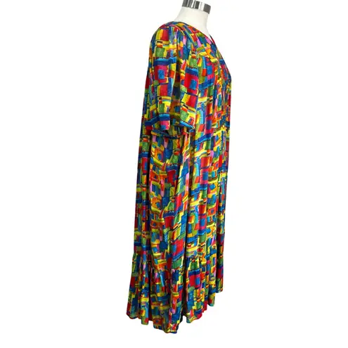 70s Saybury India Cotton Kaftan Tent Dress Gypsy Boho Mumu Pockets Sz M Blue Size M