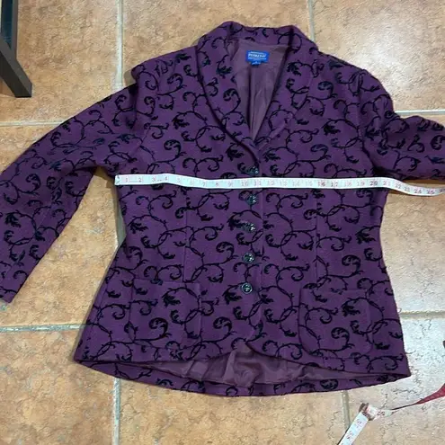 Pendleton  Womens Blazer Wool Mix  ButtonUp Maroon & Black Floral Vine size XL