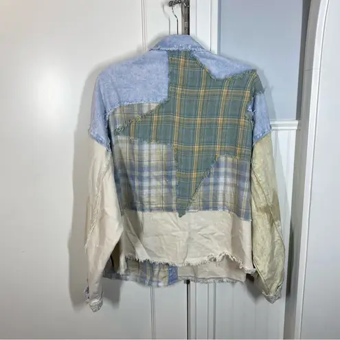 Oli & Hali Denim Blue Star Shacket Patchwork Jean Jacket size medium boho fall