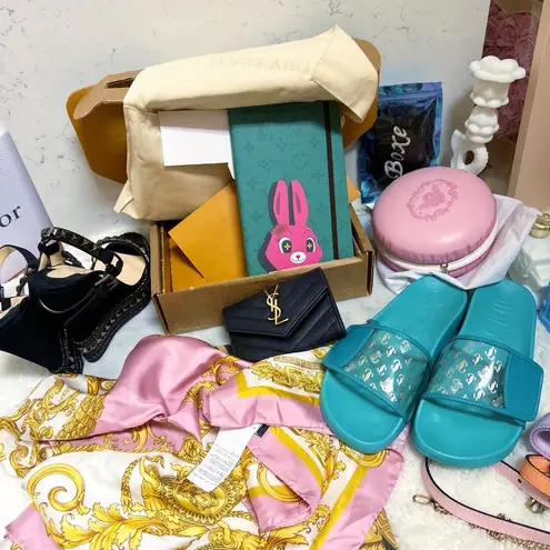 Jimmy Choo Authentic Teal FITZ Logo Slides / Sandals