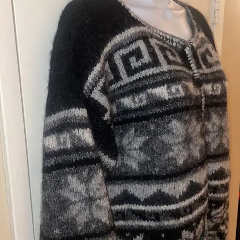 Pacific&Co Peruvian Trading . alpaca wool soft warm fair isle jacket M gray