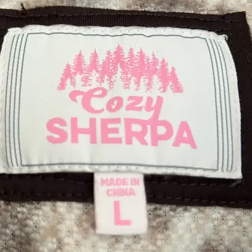 Cozy Sherpa Leopard Quarter Zip Pullover Fuzzy Soft Faux Fur Jacket Womens Large