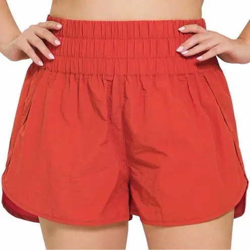 Zenana Outfitters Windbreaker Athletic Running Shorts Plus Size 1X Smocked Waist Nylon New