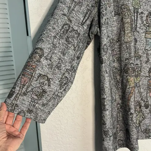 Ali Miles 1X Grey Pullover Top Girl Power Cat Dog Artsy Women Teacher Graphic Gray