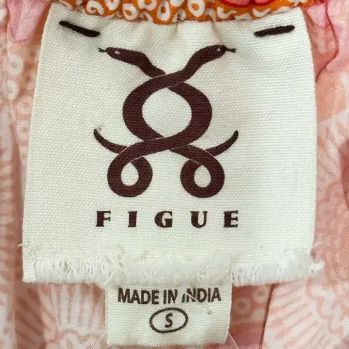 Figue Gianna Pink Ruffle Poplin Top Small Cotton Floral Boho Resort Vacation