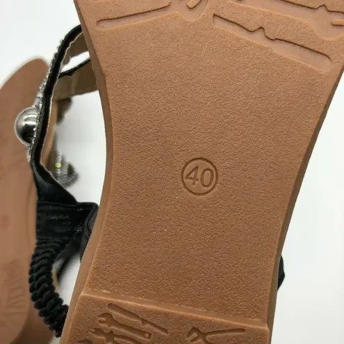 Womens Sandals Slip On Ankle strap Rhinestones Shimmer Black Size 40 US 8