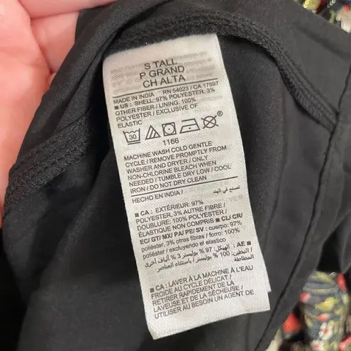 Old Navy  Black Floral Gold Stripe Waist-Defined Shine Mini Dress Small Tall NWT