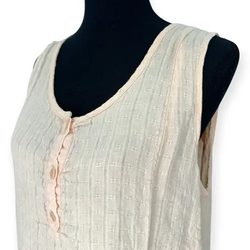 Flax  | M | 100% Linen Sleeveless 1/4 Button Split Hem Peach Maxi Tank Dress