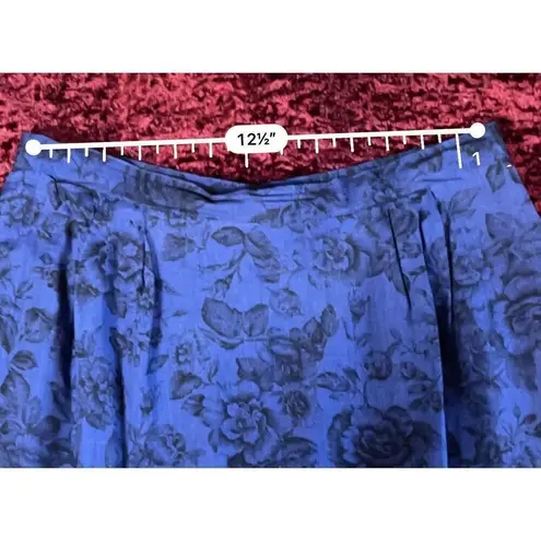 VTG Vintage 2 Piece Skirt Set Indigo Blue Floral Pattern Size 8