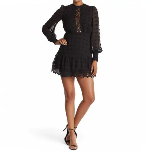 Love by Design Black Swiss Dot Chiffon Lace Trim Cocktail Dress - M