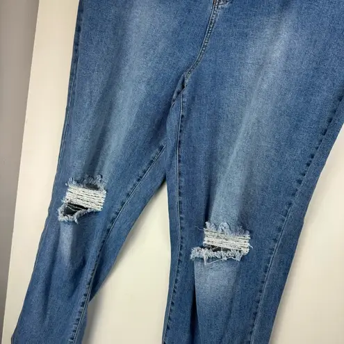 Eloquii  Elements Distressed Straight Leg Jeans Sz 22 Medium Wash Stretch Denim