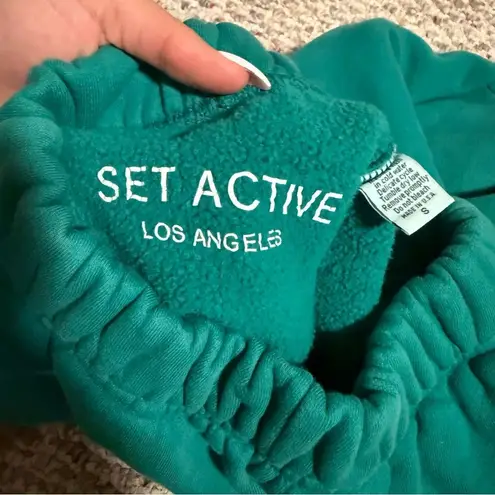 Set Active Half Zip Sweater & Sweatpants Matching Set in Palm Green- Size Small