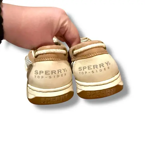 Sperry Angelfish Top Sider Cream & Blue Striped Leather Fabric Boat Shoes Sz 6