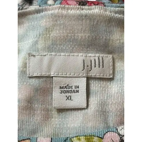 J Jill Short Sleeve Light Colors Floral Knee Length Dress Soft Stretch XL Modest Blue